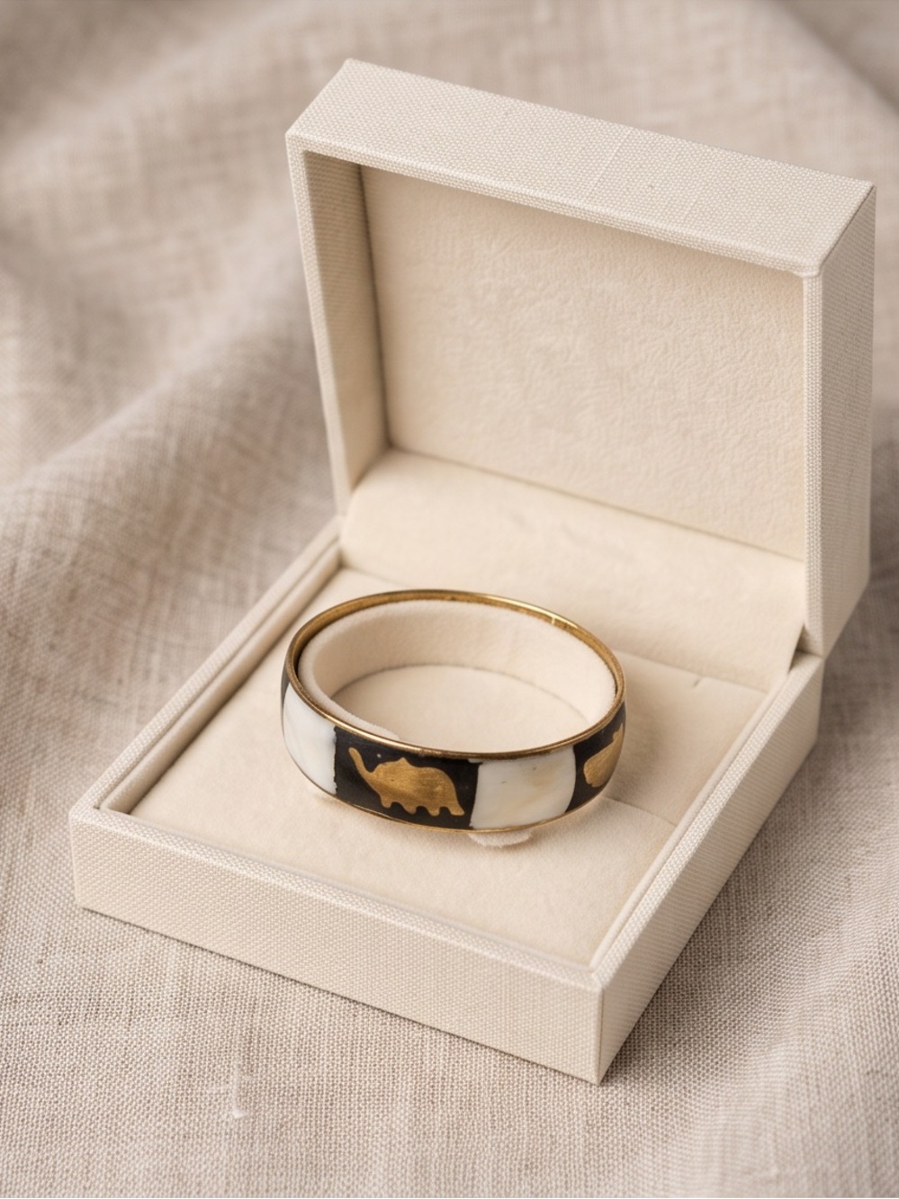 Vintage Elephant Bangle with Mother of Pearl Inlay